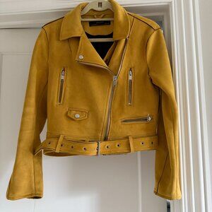 Zara Suede Moto Jacket Mustard Medium